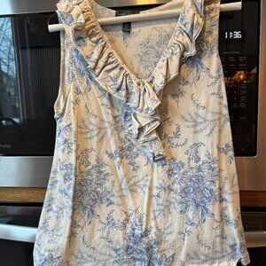 LRL Lauren Jeans Co Ralph Lauren Sleeveless Top Ivory & Blue PL